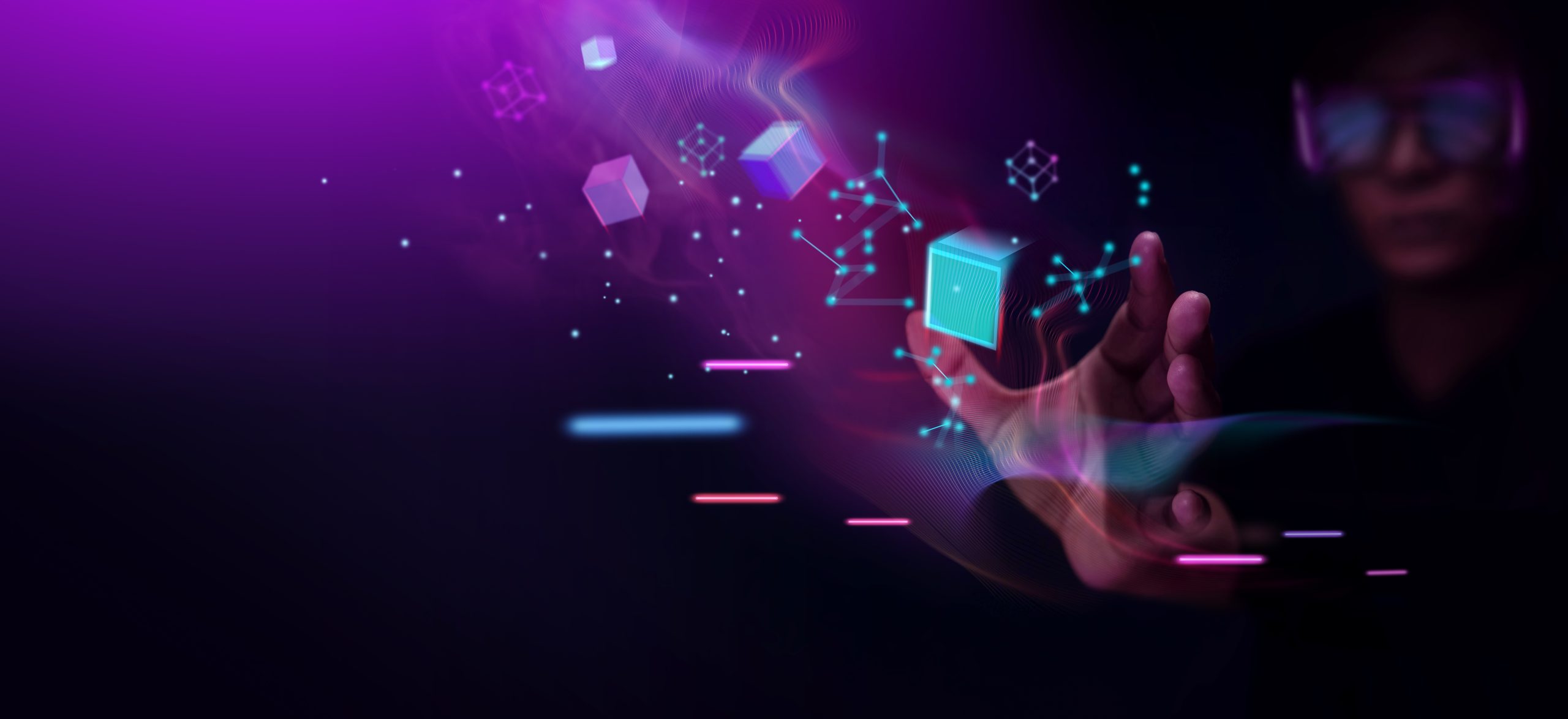 Metaverse,And,Blockchain,Technology,Concepts.,Person,With,Glasses,Try,To